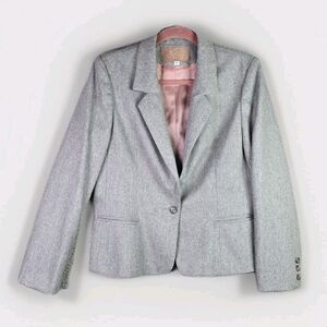 Saville Wool Blend Blazer Gray Classic Career Lined Size 14 Fall Winter Vintage